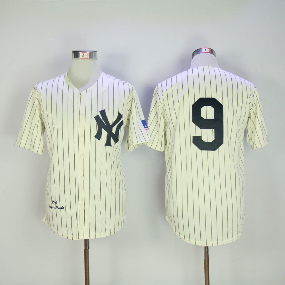 Men New York Yankees 9 No name Cream Throwback MLB Jerseys